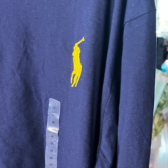 MENS POLO RALPH LAUREN LS TSHIRT BLUE WITH EXTRA LARGE LOGO SZ LT NWT - Picture 5 of 7